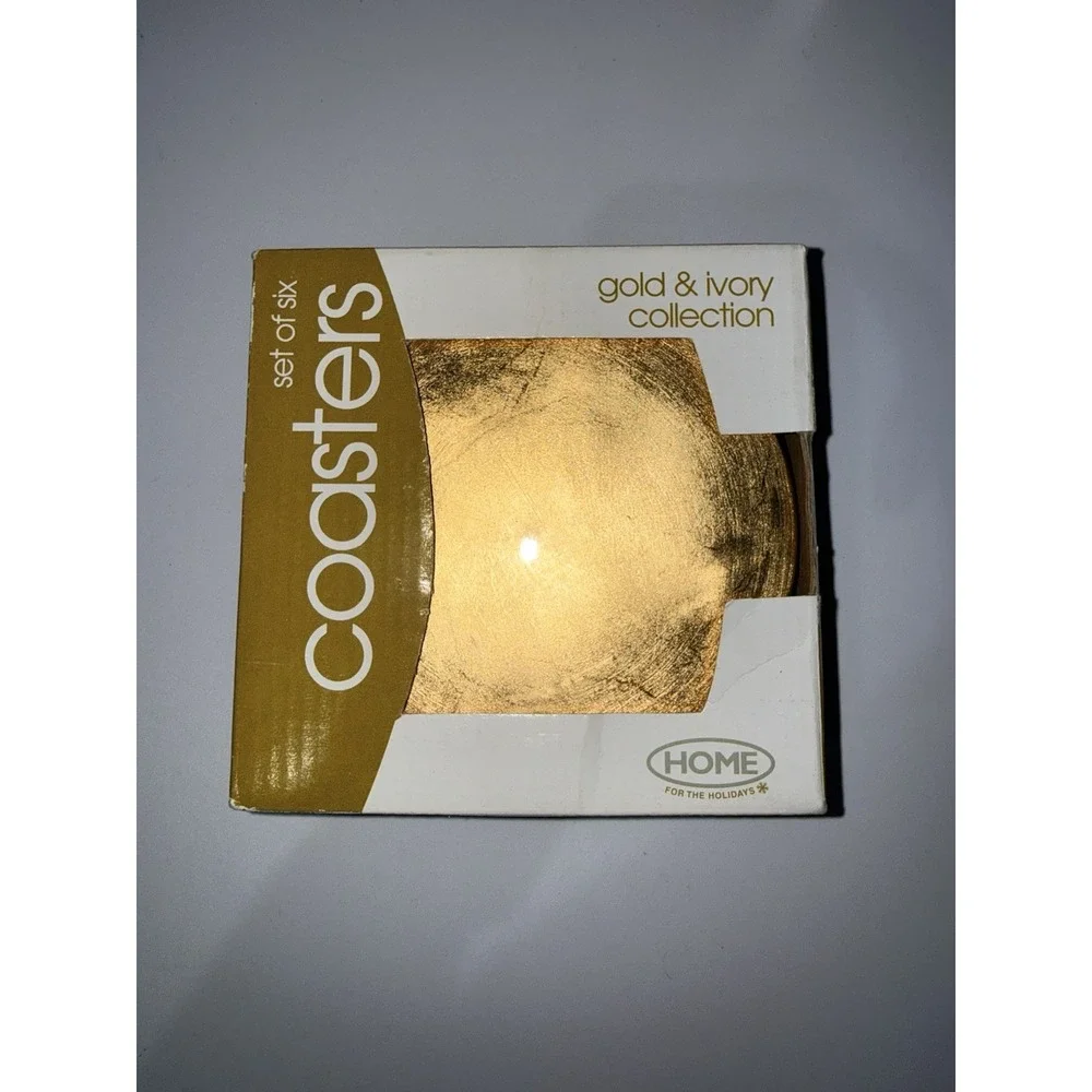 Home For The Holidays Gold And Ivory Collection Set Of 6 Coasters‎ NEW S